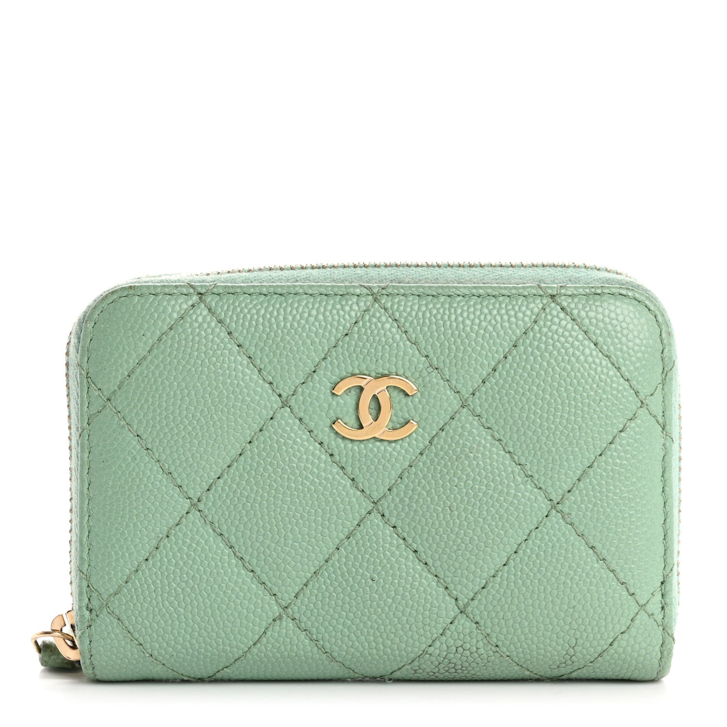 Chanel Caviar Quilted Zip Coin Purse Light Green 1 of 16