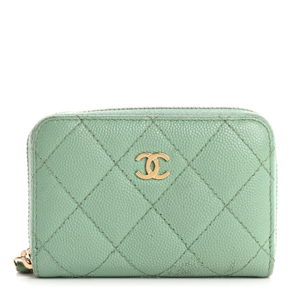 Chanel Caviar Quilted Zip Coin Purse Light Green 1 of 16