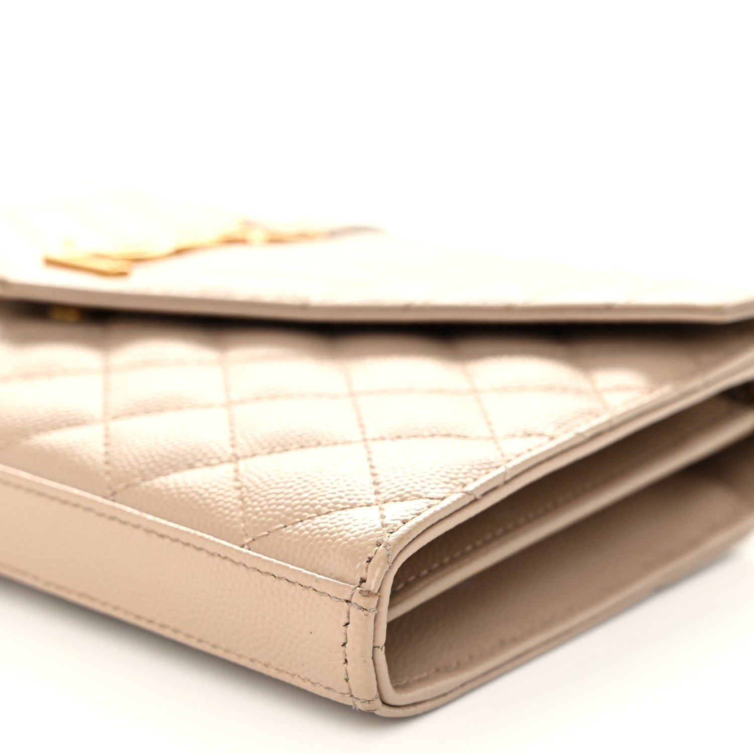Saint Laurent Grain De Poudre Mixed Matelasse Triquilt Monogram Chain Wallet Dark Beige 10 of 11