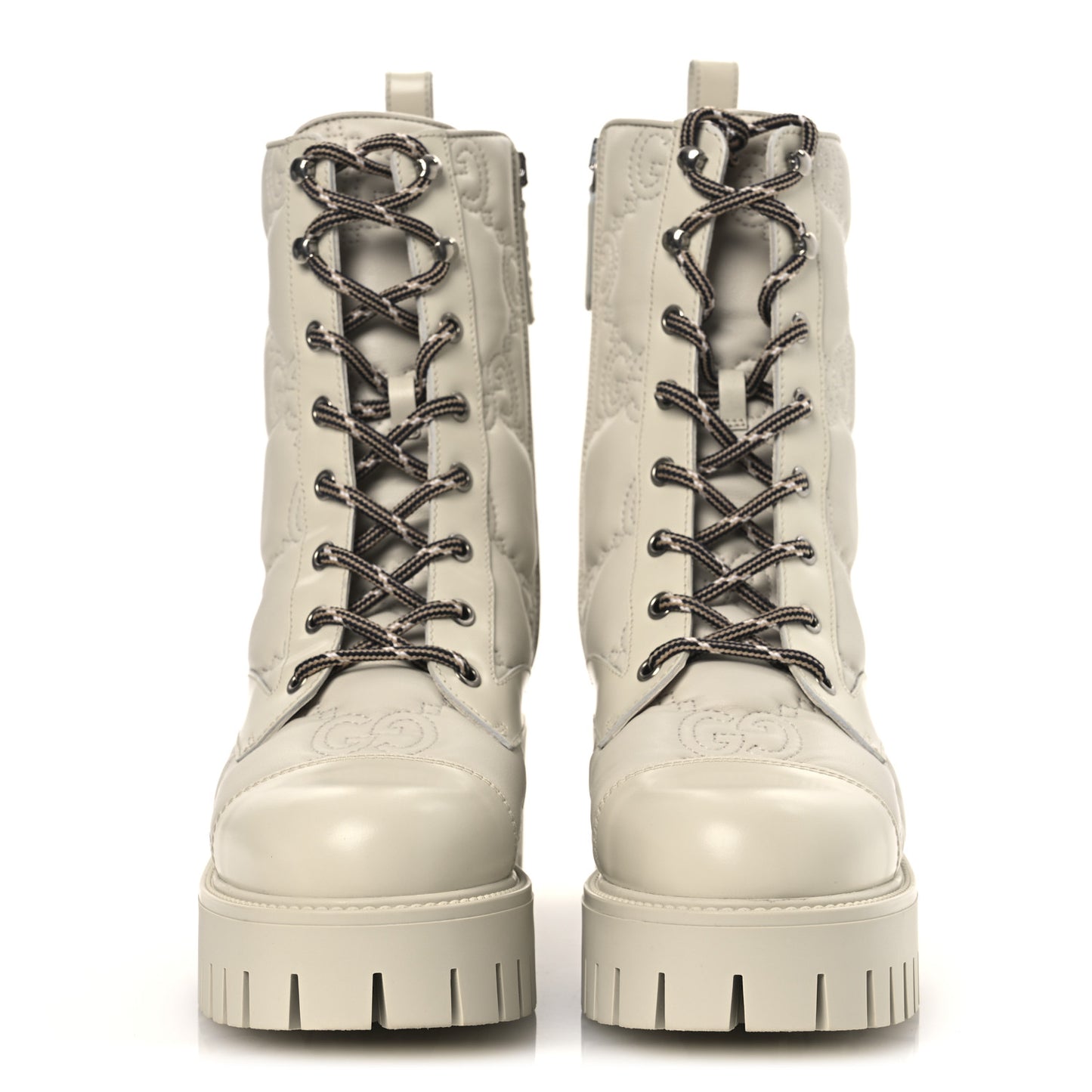 Cordovan Lux Nappa GG Matelasse Lace Up 60mm Combat Boots 38.5 Milk White