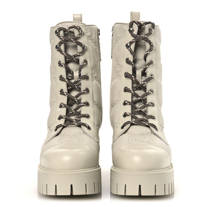 Gucci Cordovan Lux Nappa GG Matelasse Lace Up 60mm Combat Boots 38.5 Milk White 3 of 12