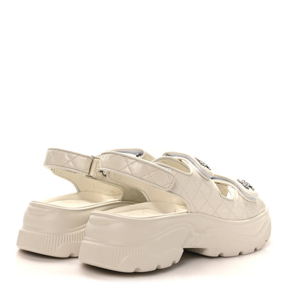 Chanel Shiny Calfskin Chain CC Velcro Dad Platform Sandals 39.5 White 5 of 9