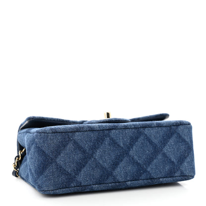 Chanel Printed Denim Quilted Mini Rectangular Flap Dark Blue 4 of 12