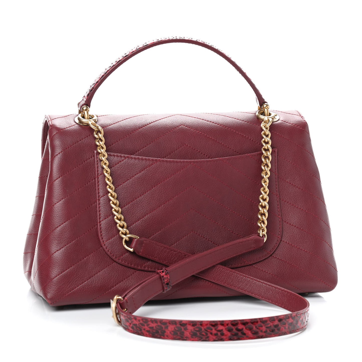 Grained Calfskin Stitched Chevron Medium Chic Top Handle Flap Red