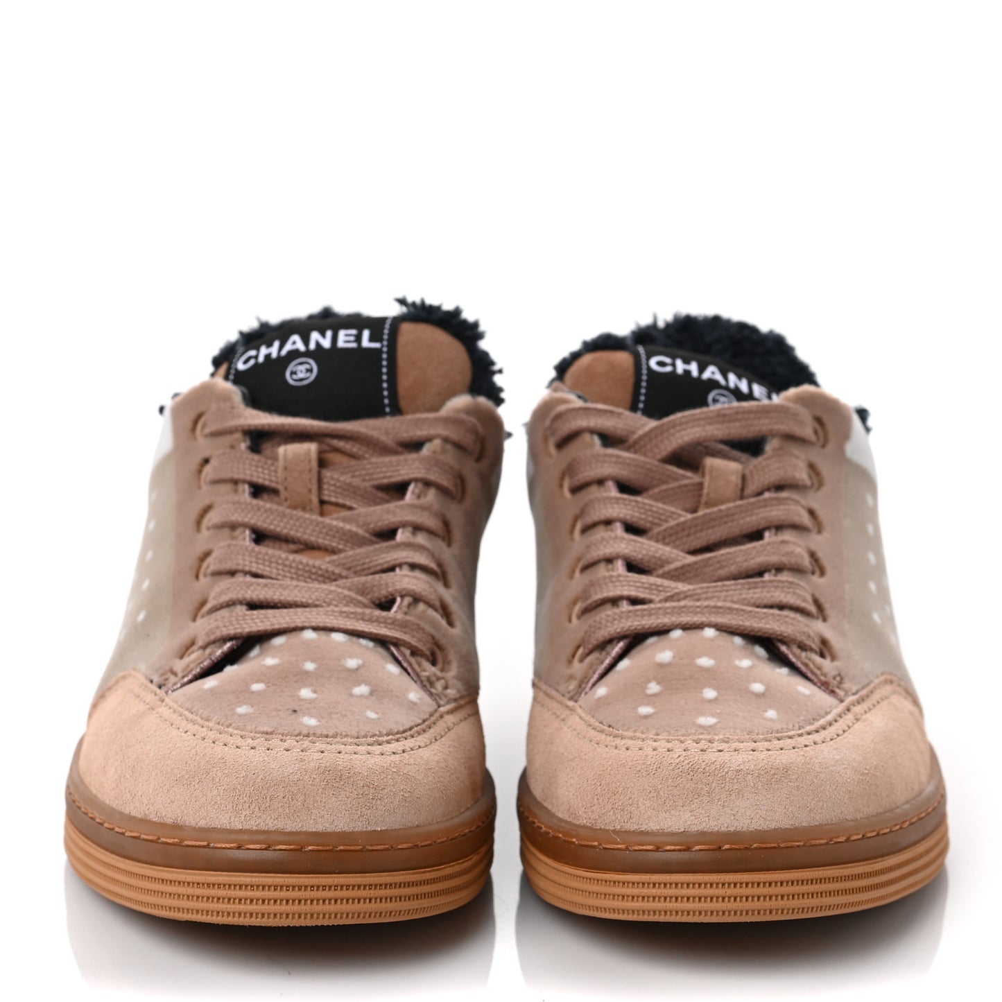 Fabric Suede Calfskin Logo Sneakers 36 Light Beige