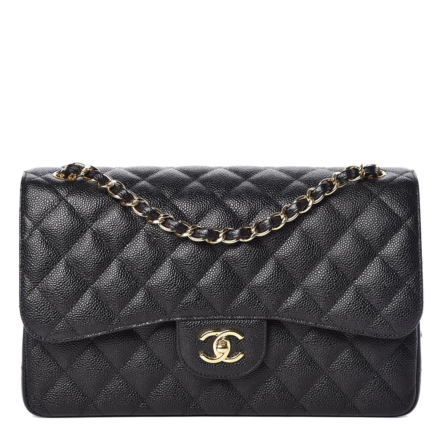 Caviar Quilted Jumbo Double Flap Black