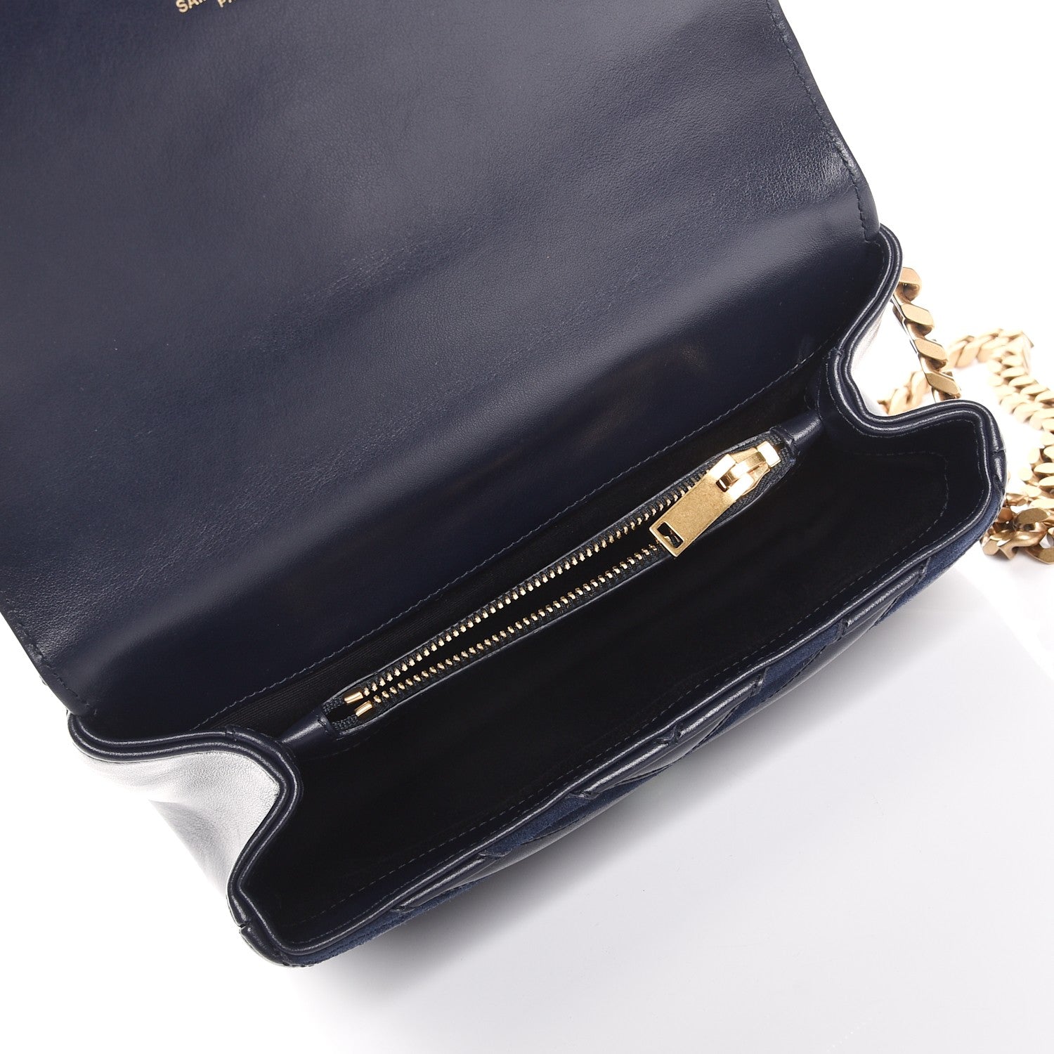 Saint Laurent Calfskin Suede Matelasse Chevron Monogram Medium College Bag Marine 5 of 10