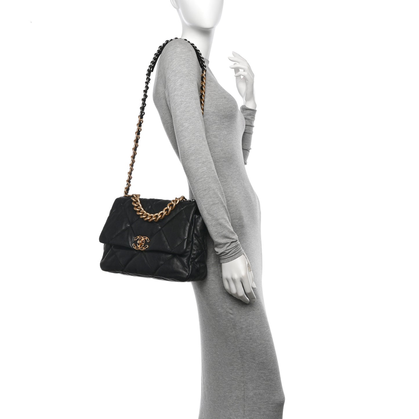 Lambskin Quilted Large Chanel 19 Flap Black