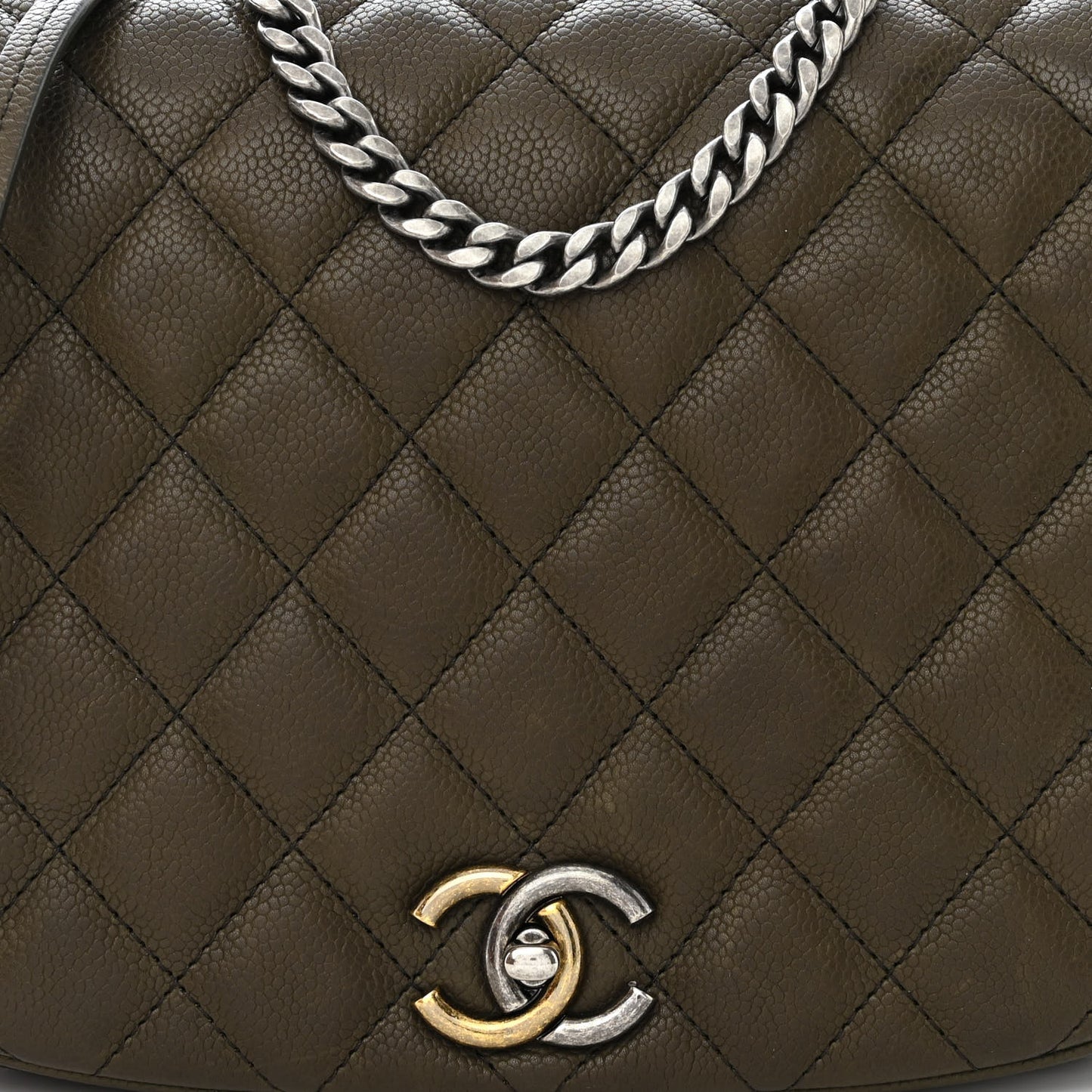 Caviar Quilted Casual Pocket Messenger Flap Khaki
