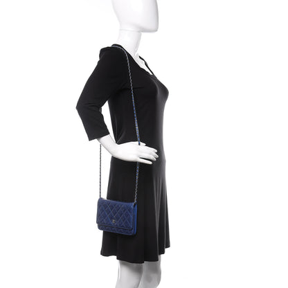 Chanel Patent Quilted Wallet On Chain WOC Blue 2 of 12