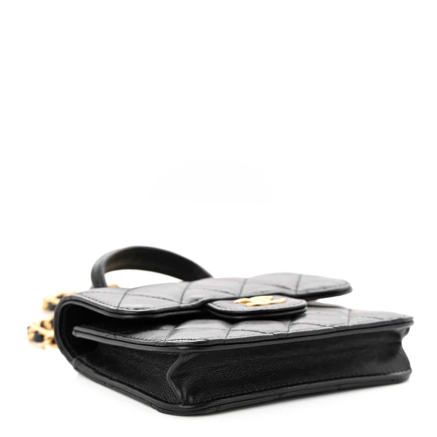 Chanel Lambskin Quilted Top Handle Flap Coin Purse With Chain Black 4 of 12