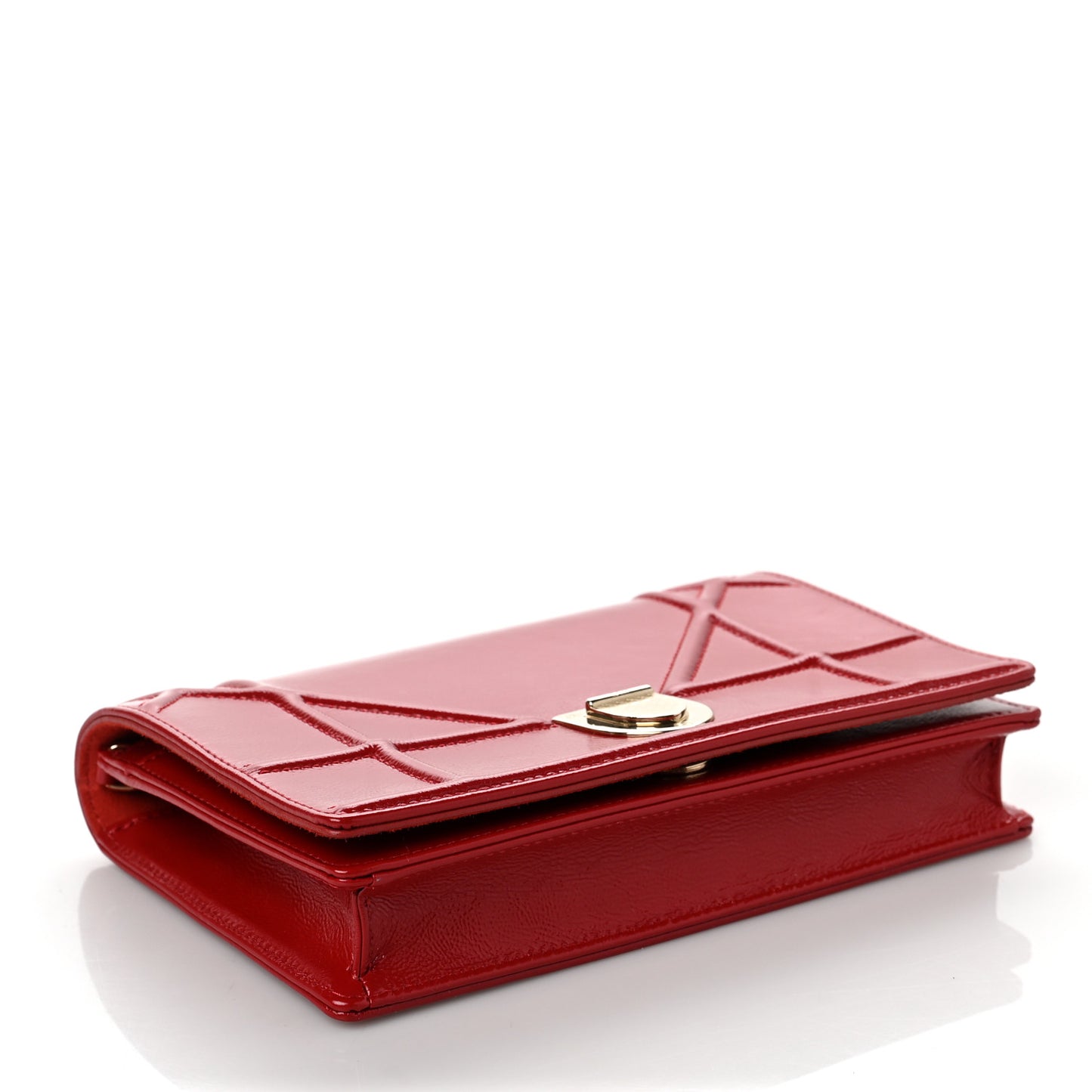 Crinkled Calfskin Diorama Wallet on Chain Pouch Red