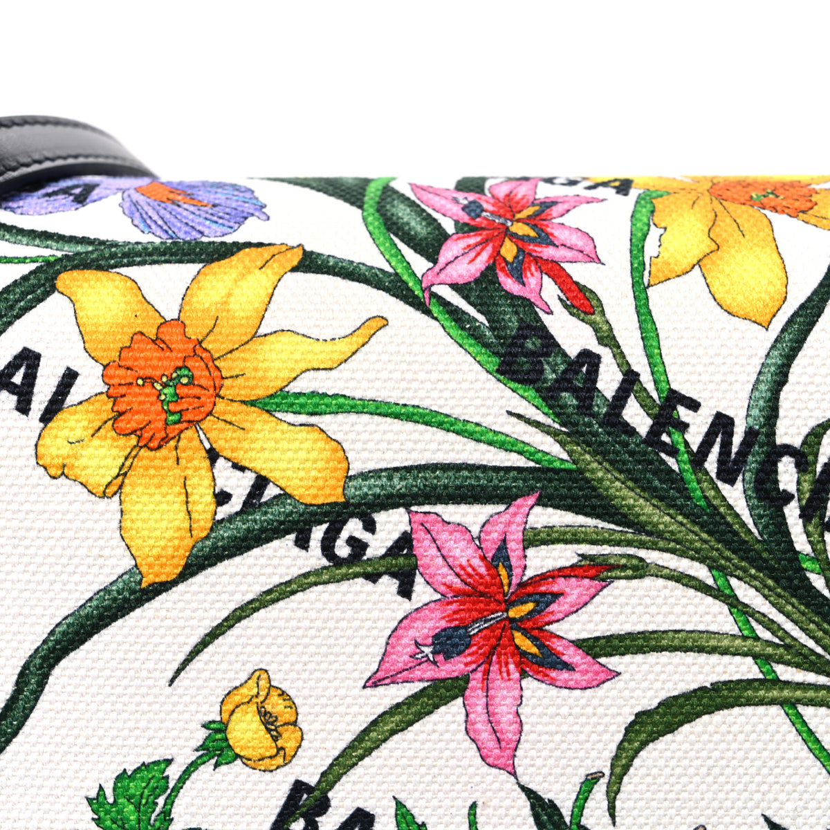 Balenciaga X GUCCI Canvas Boarded Plutone Calfskin Flora Logo Print Medium Hourglass Top Handle Bag White Multicolor Black 8 of 10