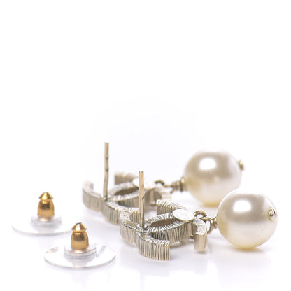 Chanel Crystal Pearl CC Drop Leaf Earrings Gold 3 of 7