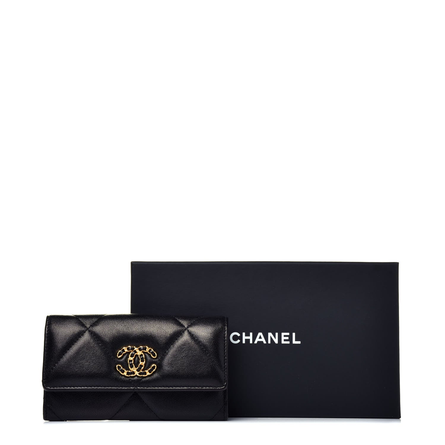 Chanel Shiny Goatskin Quilted Chanel 19 Flap Wallet Black 8 of 8