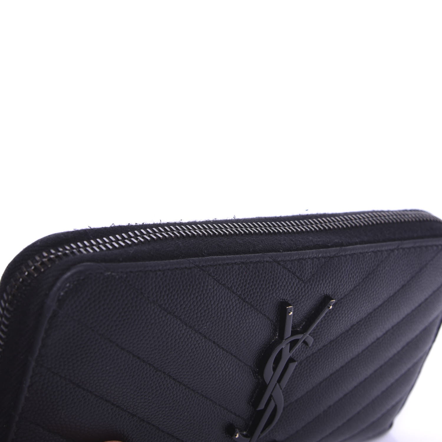 Saint Laurent Grain De Poudre Matelasse Chevron Monogram Zip Around Wallet Black 7 of 7