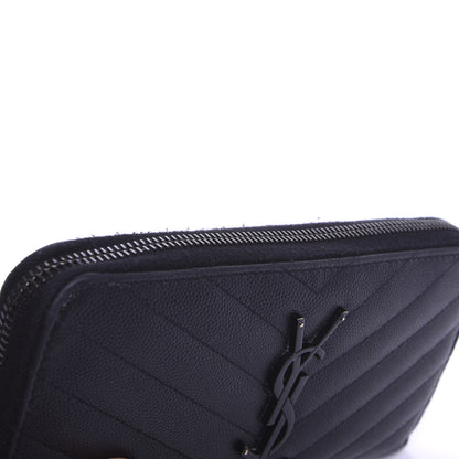 Saint Laurent Grain De Poudre Matelasse Chevron Monogram Zip Around Wallet Black 7 of 7
