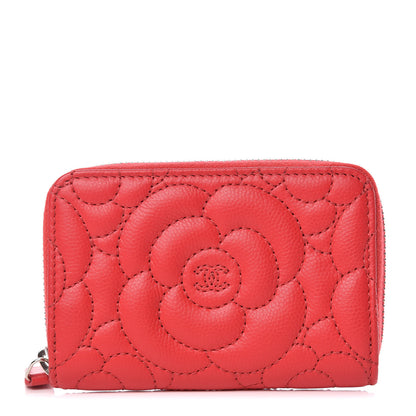 Chanel Caviar Camellia Embossed Zip Coin Purse Red 1 of 8