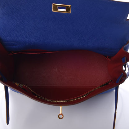 Hermes Togo Horseshoe Kelly Retourne 32 Bleu Electrique Rouge H 7 of 40