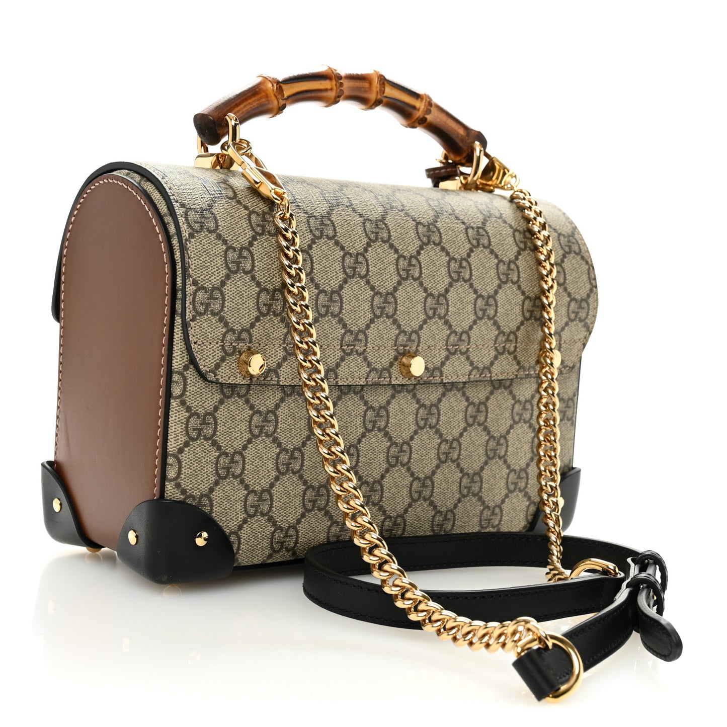 GG Supreme Monogram Small Padlock Bamboo Shoulder Bag Beige Black Cuir