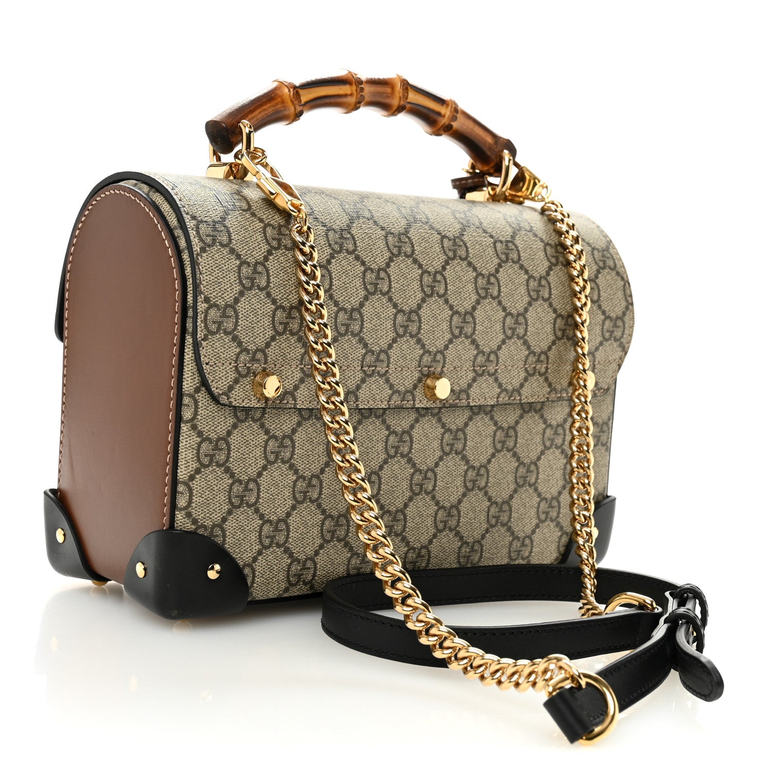 Gucci GG Supreme Monogram Small Padlock Bamboo Shoulder Bag Beige Black Cuir 3 of 11