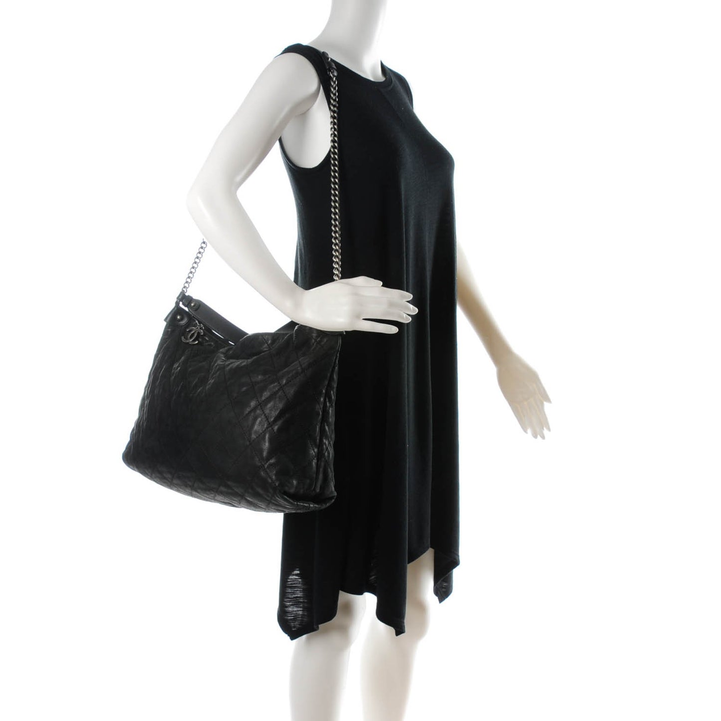 Iridescent Calfskin Coco Daily Hobo Black
