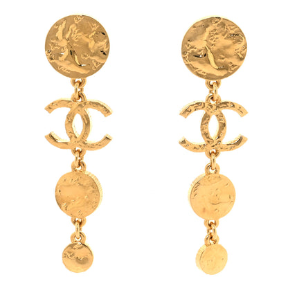 Chanel Metal Disc CC Long Drop Earrings Gold 1 of 5