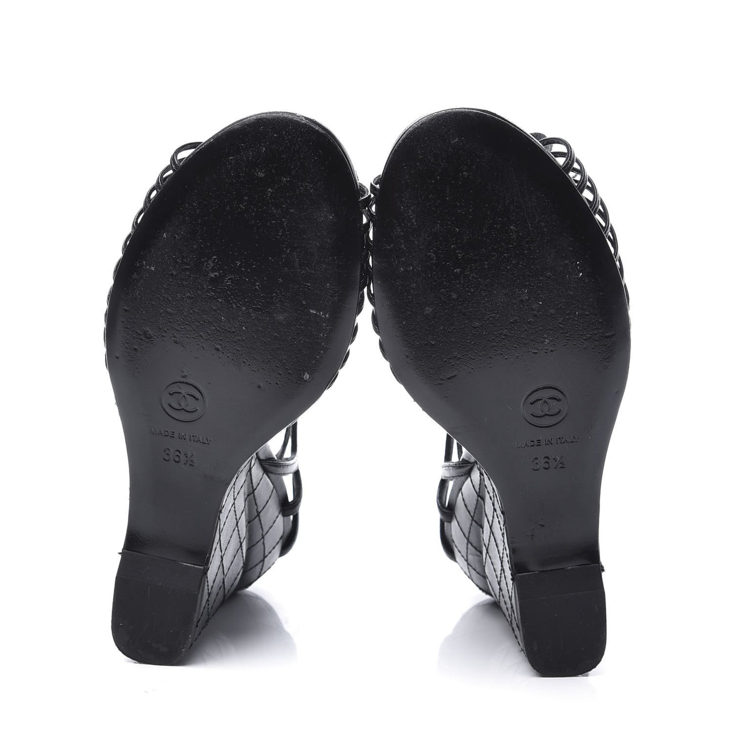 Lambskin Slingback Camellia Wedge Sandals 36.5 Black