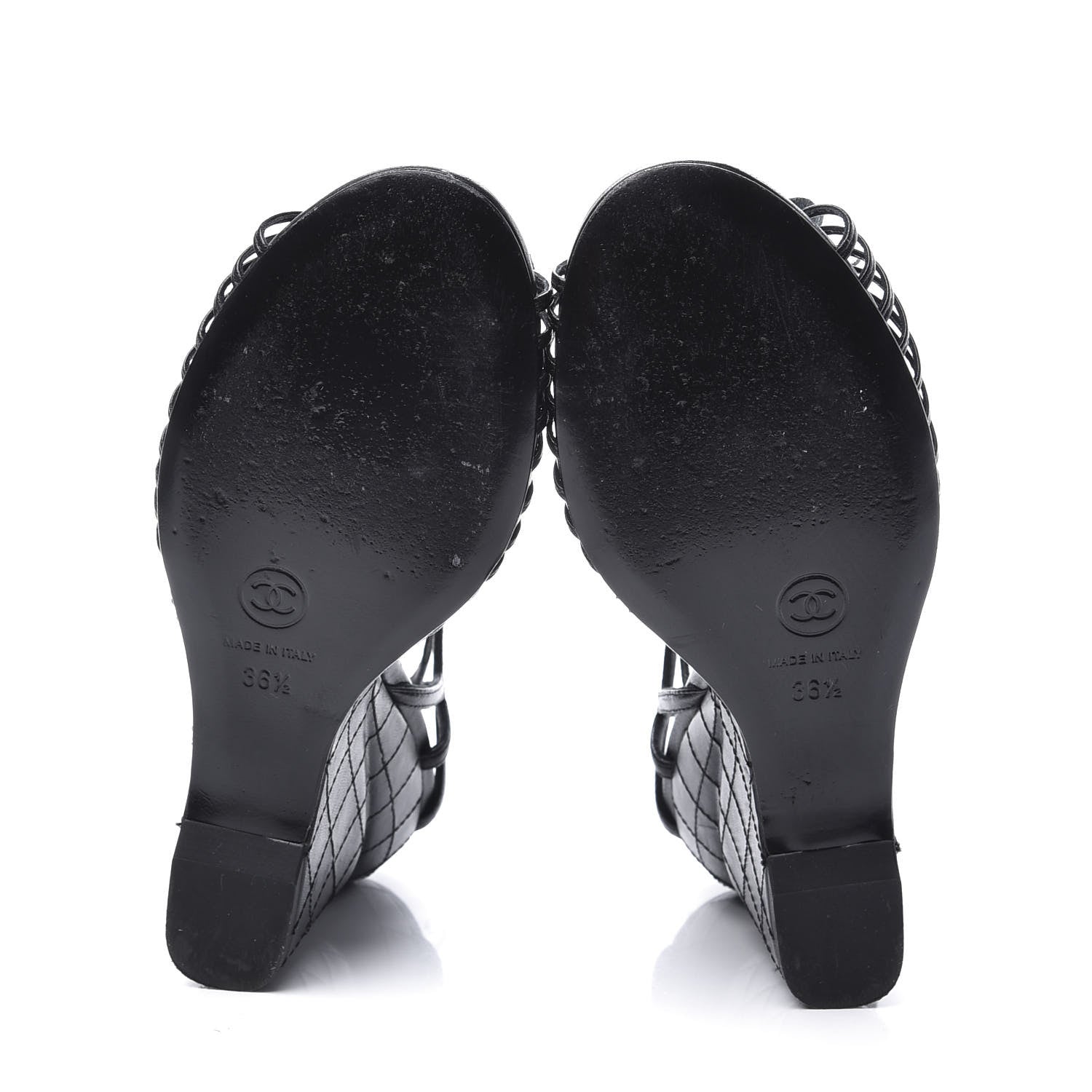 Chanel Lambskin Slingback Camellia Wedge Sandals 36.5 Black 5 of 11