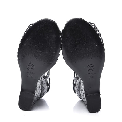 Chanel Lambskin Slingback Camellia Wedge Sandals 36.5 Black 5 of 11