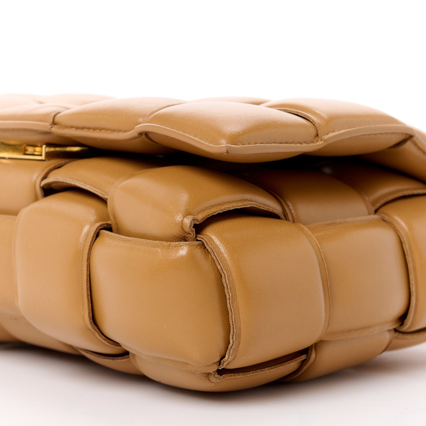 Nappa Maxi Intreccio Padded Cassette Crossbody Bag Caramel