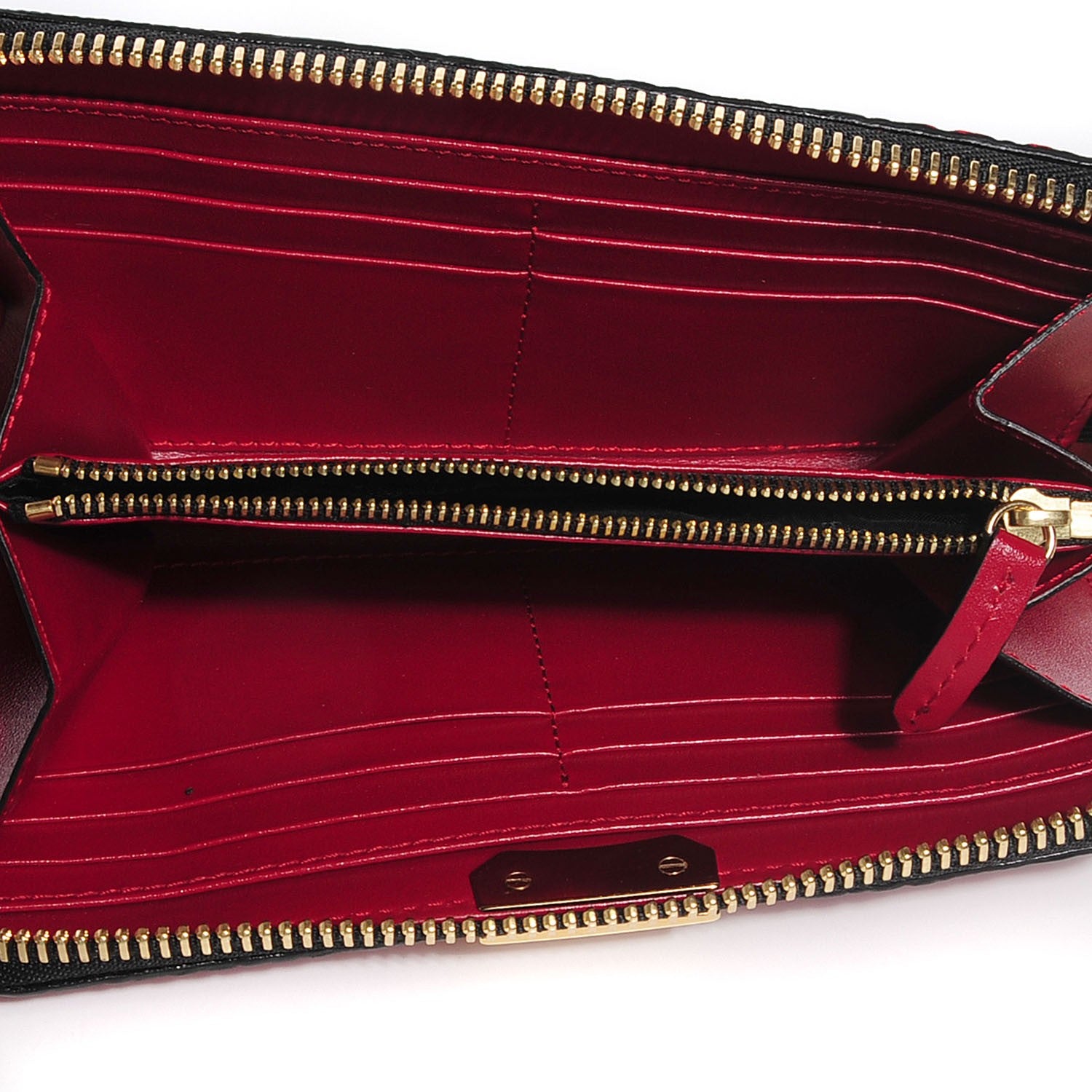 Burberry Grainy Calfskin Check Embossed Elmore Zip Around Wallet Red 6 of 9