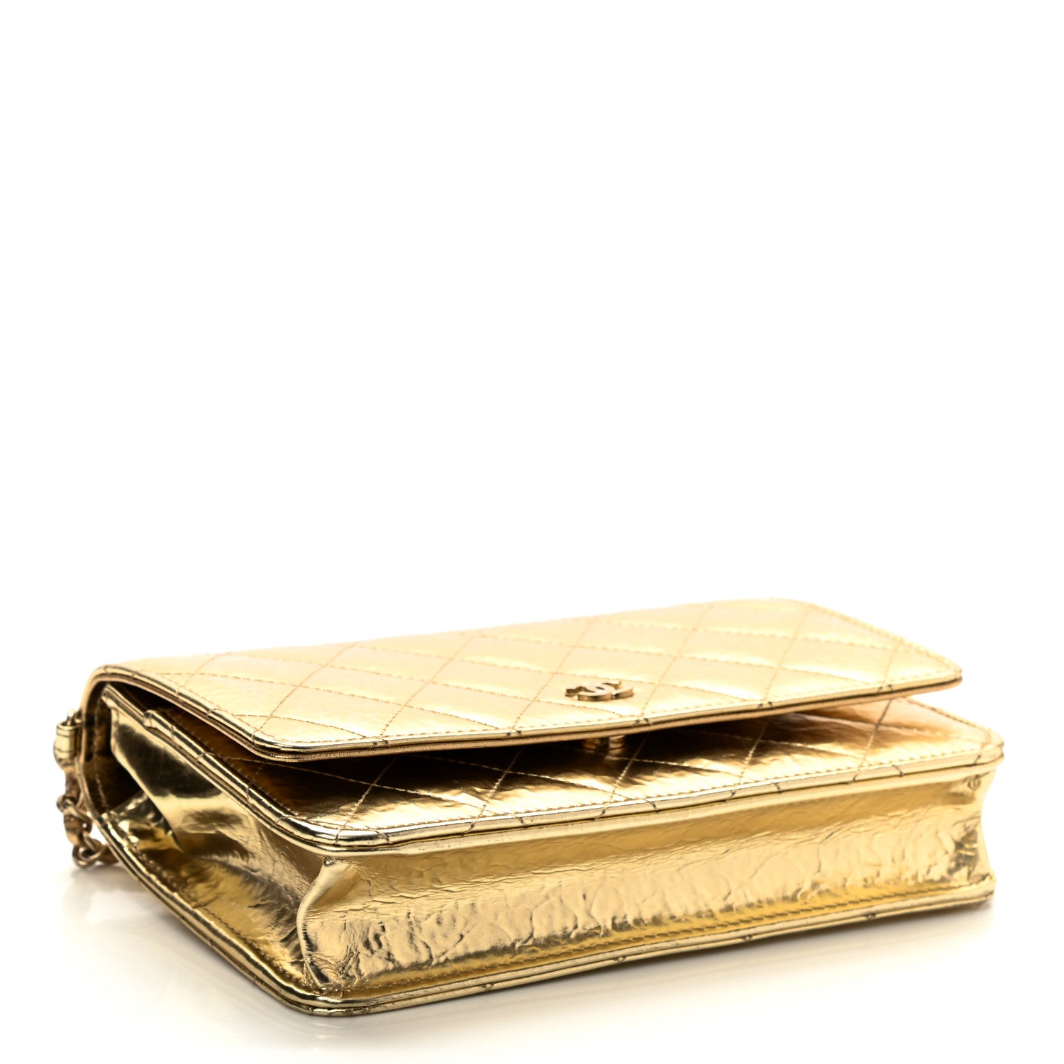 Chanel Hammered Metallic Calfskin Quilted Wallet On Chain WOC Gold 4 of 13