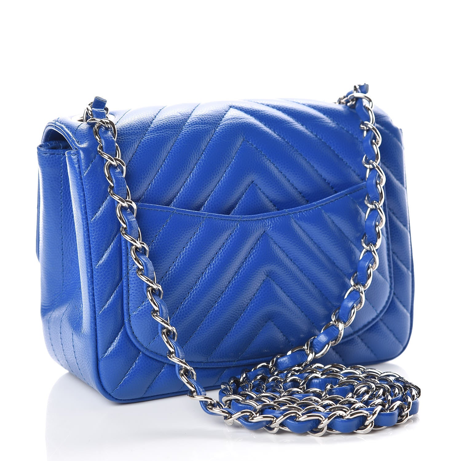 Chanel Caviar Chevron Quilted Mini Square Flap Blue 3 of 9