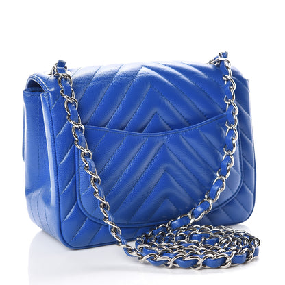 Chanel Caviar Chevron Quilted Mini Square Flap Blue 3 of 9