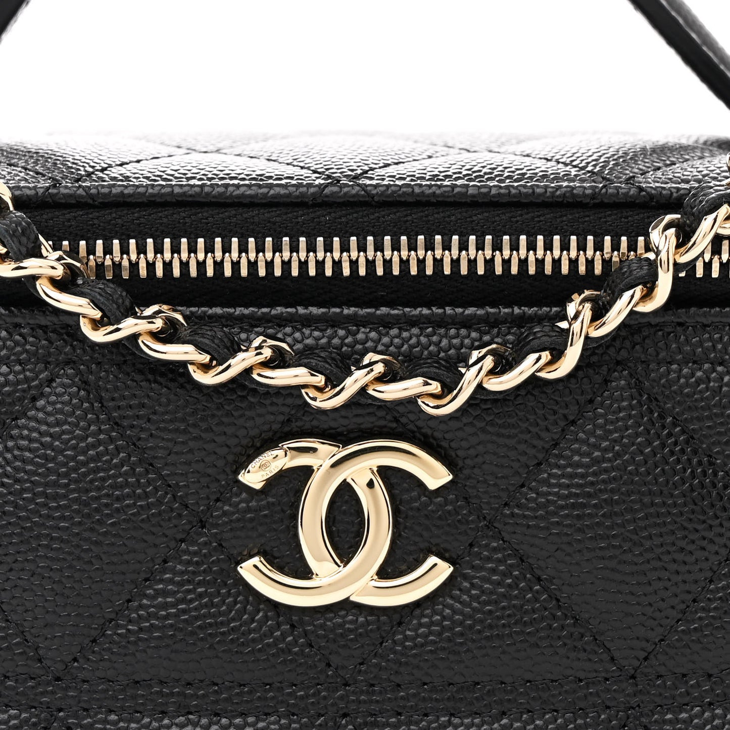 Caviar Quilted Trendy Handle Mini Vanity Black