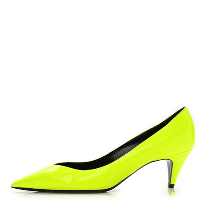 Saint Laurent Patent Calfskin Kiki 55 Pumps 39.5 Neon Yellow 1 of 11