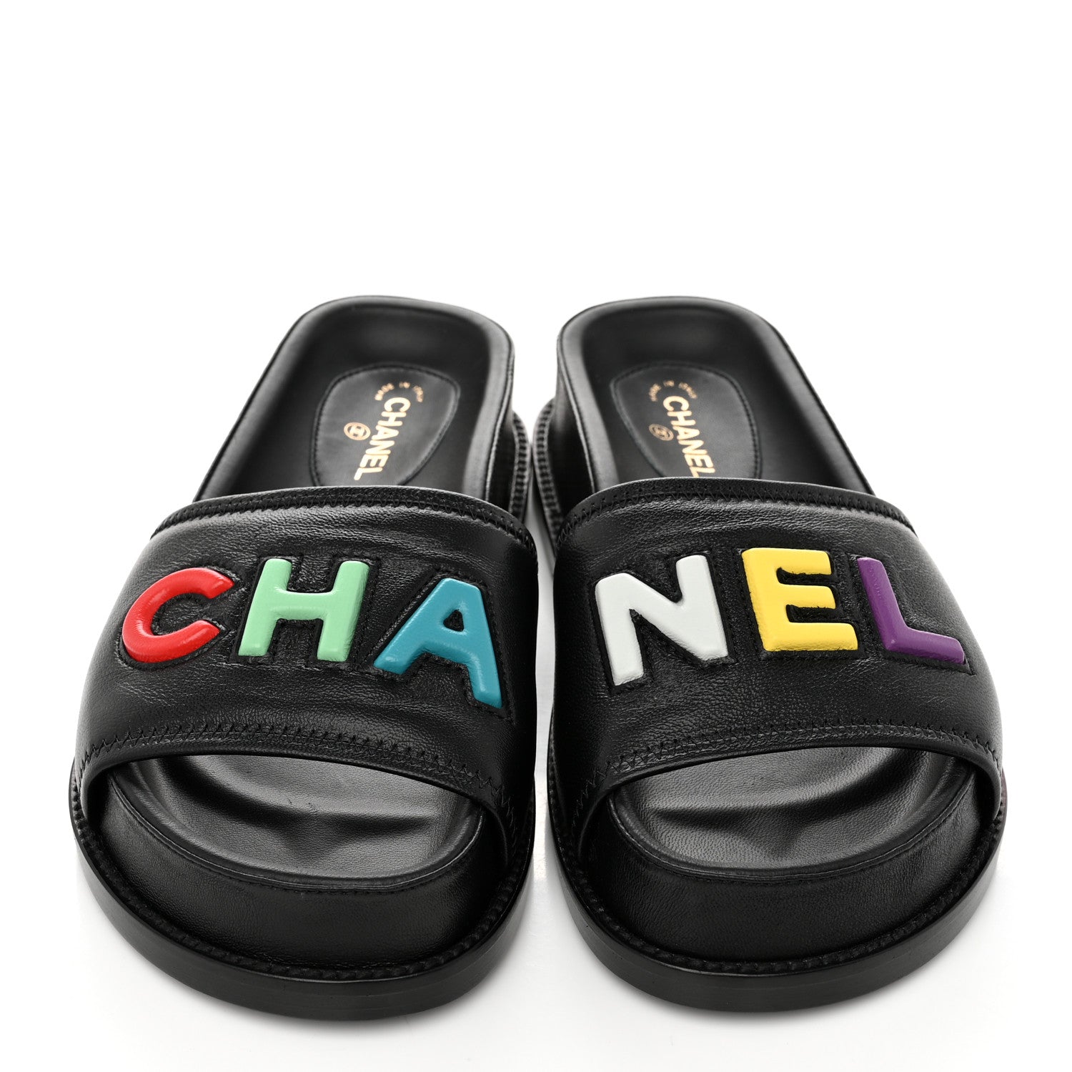 Chanel Lambskin Cha-Nel Mule Sandals 36 Black Multicolor 9 of 10
