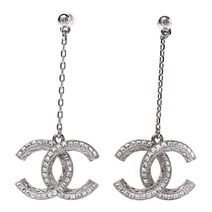 Chanel Baguette Crystal CC Drop Earrings Silver 1 of 4