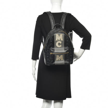 MCM Visetos Studded Small Studded Logo Stripe Backpack Black 2 of 9