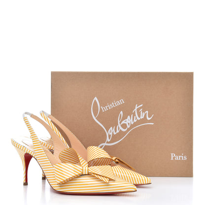 Christian Louboutin Patent Stripes Clare Nodo 80 Pumps 36 Banana White 8 of 8