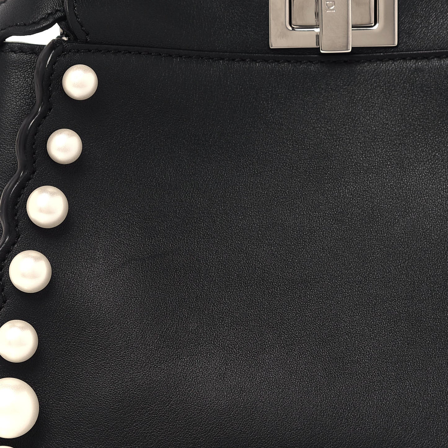 Vitello Seta Shiny Nappa Pearl Scallopped Studded Mini Peekaboo Iconic Satchel Black