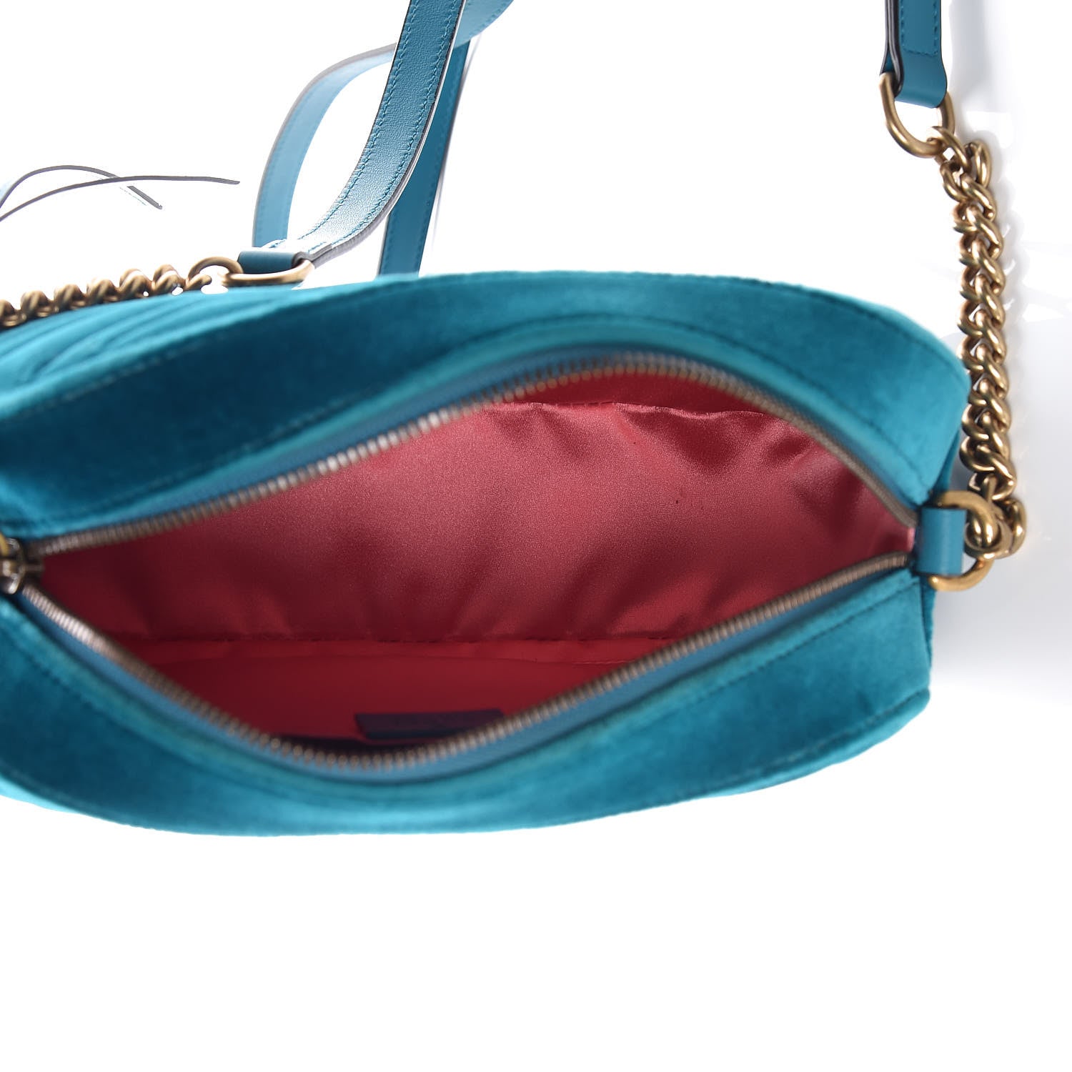 Gucci Velvet Matelasse Small GG Marmont Chain Shoulder Bag Pavone Cyan 5 of 10