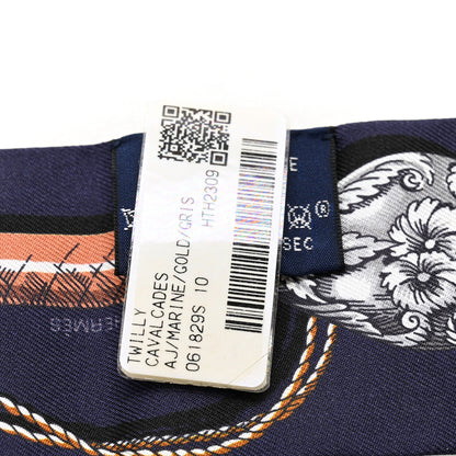 Hermes Silk Cavalcades Twilly Marine Gold Gris 3 of 4