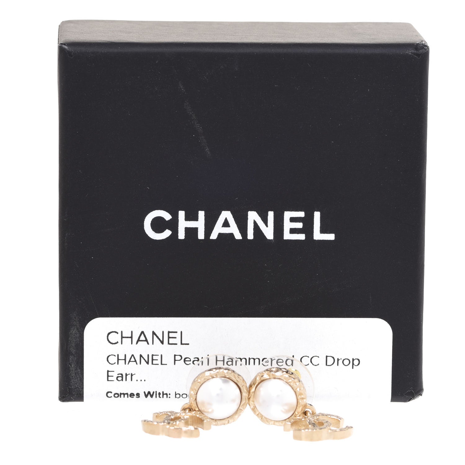 Chanel Pearl Hammered CC Drop Earrings Gold Pearly White 5 of 5