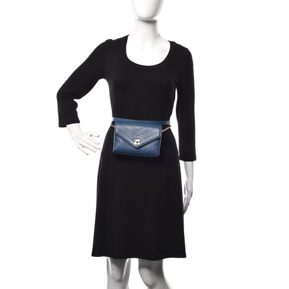 Chanel Calfskin Chevron Stitched Coco Waist Bag Blue 2 of 9