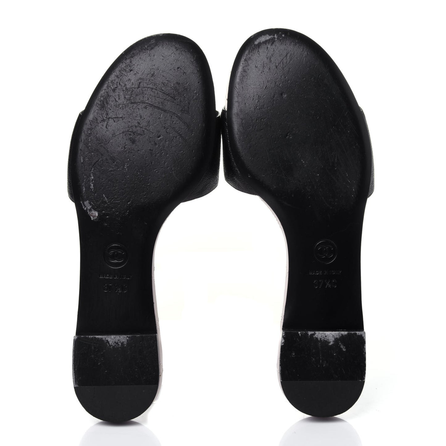 Goatskin Lambskin Quilted CC Sandal Mules 37.5 Black White