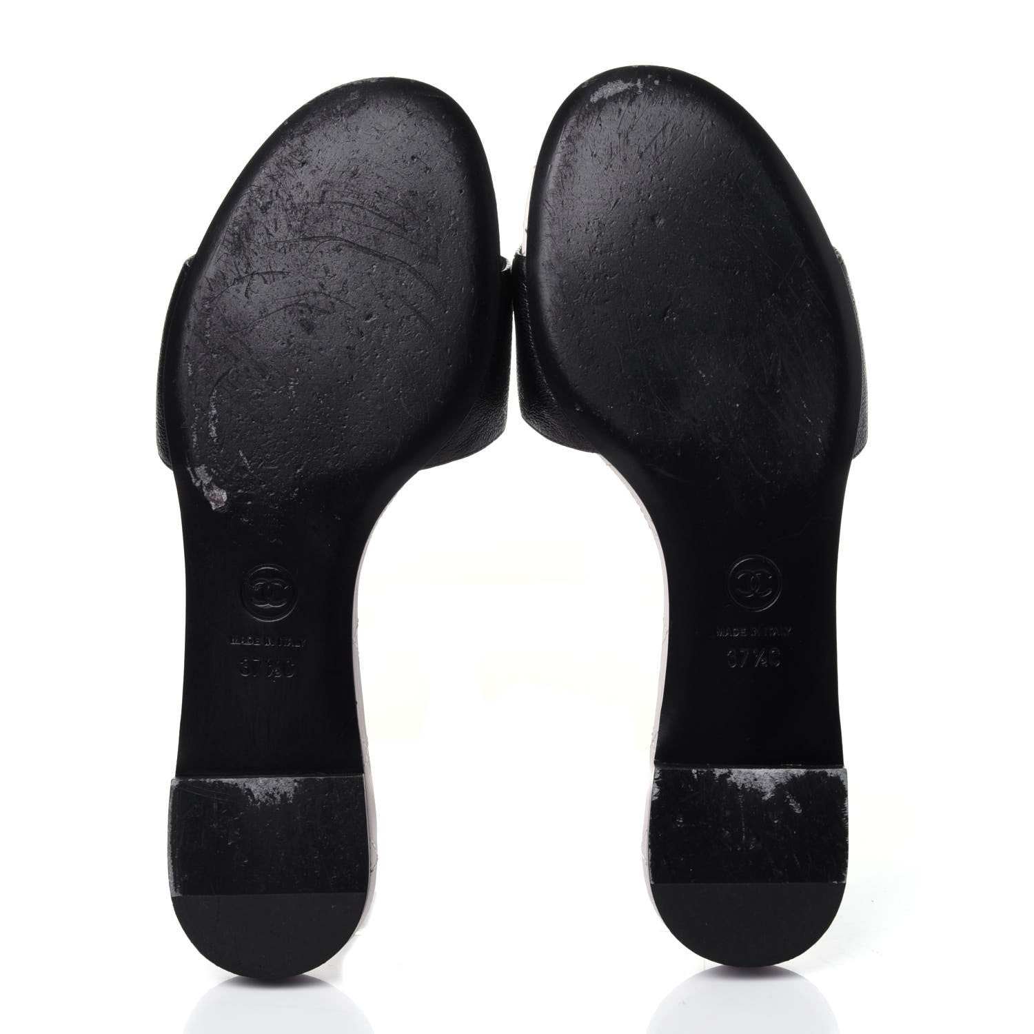Chanel Goatskin Lambskin Quilted CC Sandal Mules 37.5 Black White 7 of 12