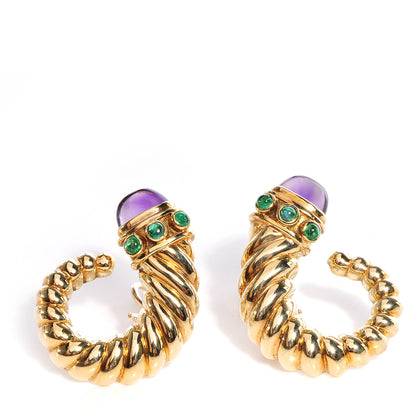 David Yurman 14k Yellow Gold Amethyst and Emerald Renaissance Shrimp Clip On Earring 1 of 4