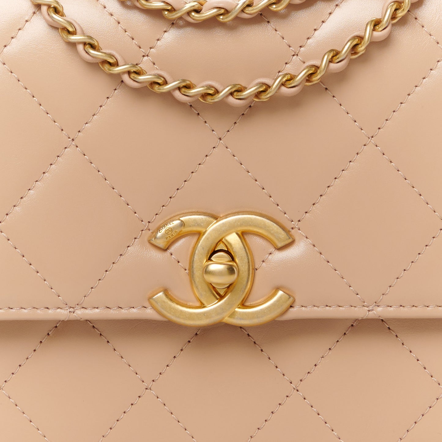Calfskin Quilted Perfect Fit Flap Beige